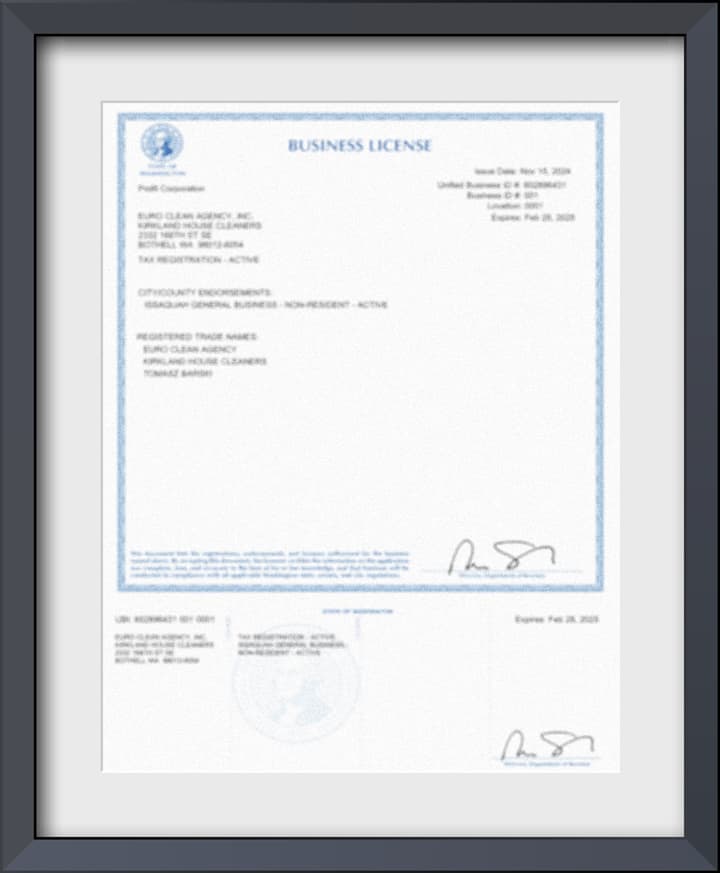 Blurred Washington business license document for Northern Air Heating and Cooling
